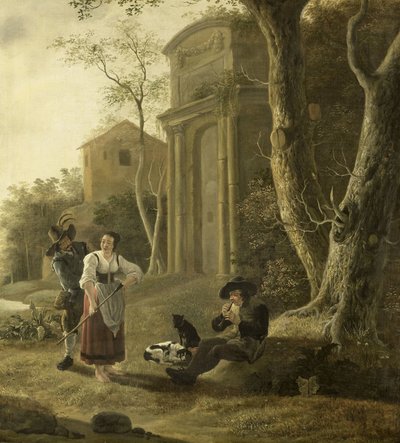 Le joueur de flûte (Scène de berger avec joueur de chalemie) - Jan Baptist Wolfaerts