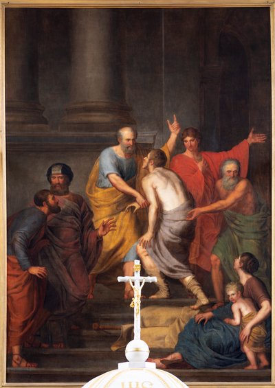 Vue intérieure, le maître-autel, peinture "Petrus et Johannes aident un boiteux au temple", Jan De Landtsheer - Jan Baptiste de Landtsheer