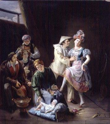 Comédiens ambulants se reposant derrière les coulisses - Jan Baptiste de Landtsheer
