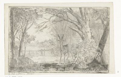 Paysage de parc avec cerf - Jan Bos Wz.