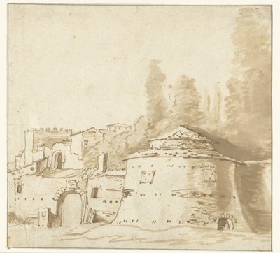 Bâtiment italien avec une lourde tour ronde - Jan Both (attributed to)