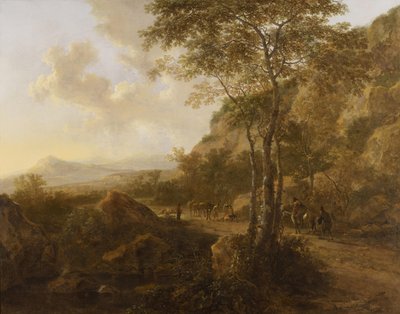 Paysage de montagne avec des muletiers sur une piste - Jan Both