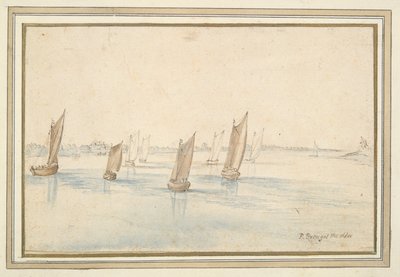 Bateaux naviguant sur une rivière, une maison de campagne au loin - Jan Brueghel the Elder