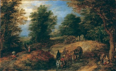 Paysage avec des voyageurs sur un chemin forestier, vers 1607 - Jan Brueghel the Elder