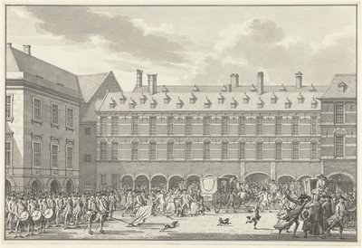 Émeutes lorsque les députés de Dordrecht passent par la porte du Stadhouder au Binnenhof, 1786 - Jan Bulthuis