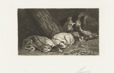 Deux chiens se reposant près du gibier de chasse - Jan Cassiers