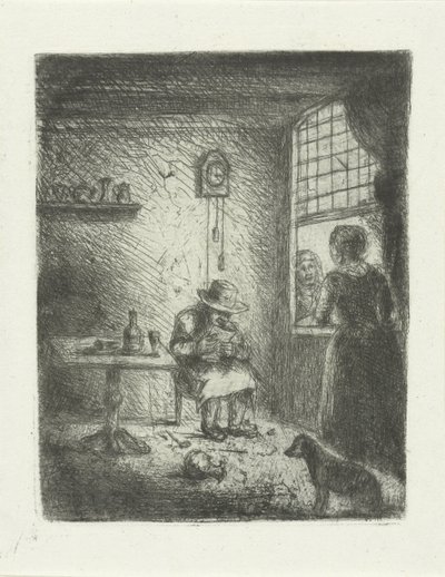 Intérieur avec homme lisant - Jan Chalon