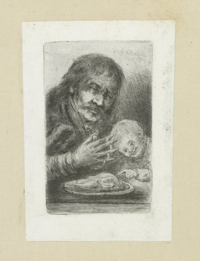 Homme et enfant à la table à manger - Jan Chalon