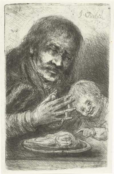 Homme et enfant à la table à manger - Jan Chalon