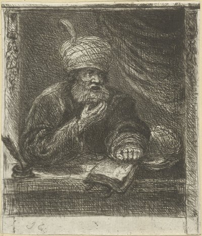 Homme avec turban derrière un bureau - Jan Chalon