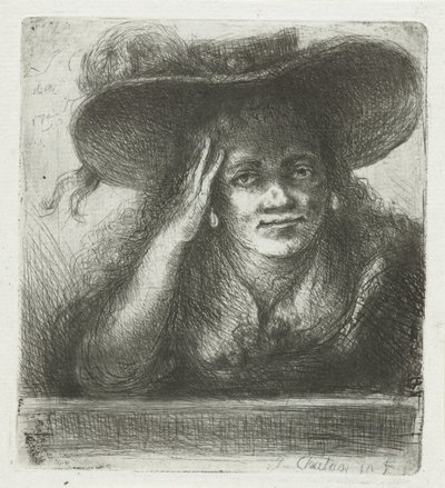 Femme avec un grand chapeau rond - Jan Chalon