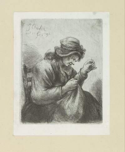 Femme avec aiguille et fil (Oeuvre Complette des Eaux Fortes par Jean Chalon) - Jan Chalon
