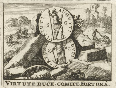 Monnaies romaines reposant sur un tas de pierres (Virtute Duce, Comite Fortuna) - Jan Claesz ten Hoorn