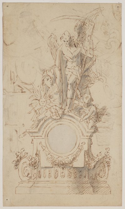 Dessin pour une horloge décorative avec Saturne et des anges - Jan Claudius de Cock