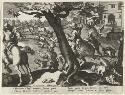 Chasse aux cerfs avec chiens - Jan Collaert (II) (attributed to)