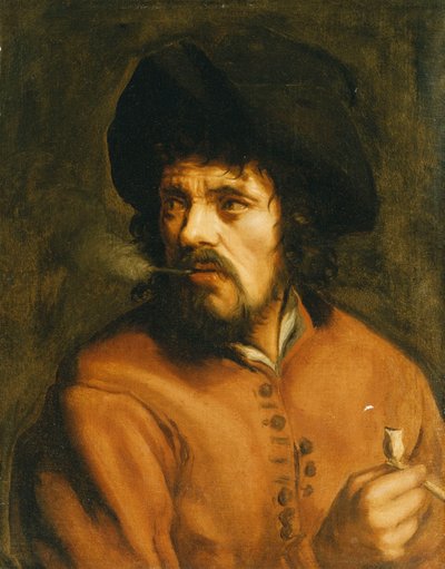 Un homme fumant une pipe en terre - Jan Cossiers