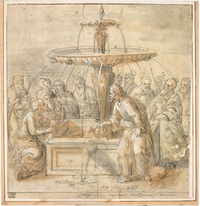 Saints avec des cruches autour de la fontaine - Jan Deys
