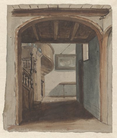 Intérieur avec vue sur un escalier - Jan Fabius Czn (attributed to)
