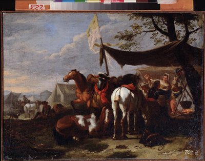 Groupe de cavaliers au campement - Jan Frans van Bloemen