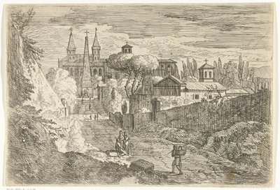 Paysage italianisant avec des voyageurs près des remparts - Jan Frans van Bloemen