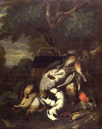 Grouse mort, pic, canard et autres oiseaux morts dans un paysage boisé - Jan Fyt