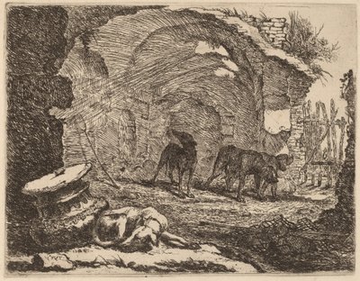 Quatre chiens, un dormant à côté d