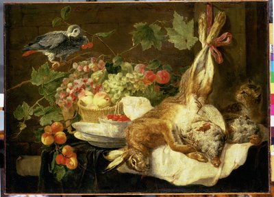 Nature morte avec lièvre, fruits et perroquet, 1647 - Jan Fyt