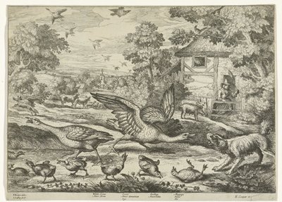 Paysage avec deux oies défendant leurs petits - Jan Griffier (I)