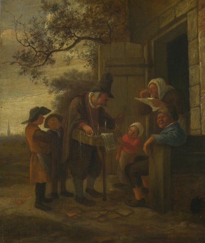 Un colporteur vendant des lunettes devant un cottage, vers 1653 - Jan Havickszoon Steen