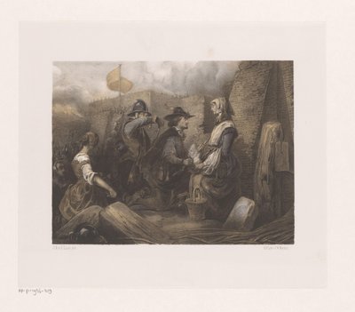 Femme et soldats près d