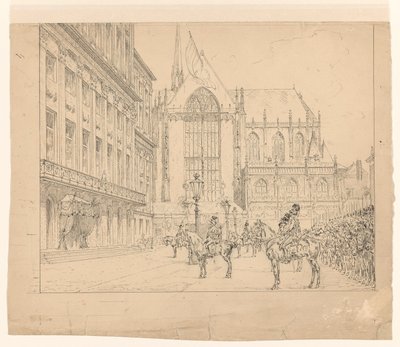 Hussards alignés devant le Palais sur le Dam lors de l