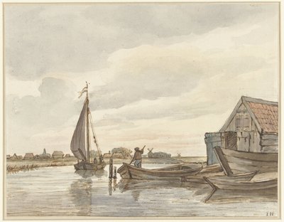 Quelques bateaux sur un canal - Jan Hulswit