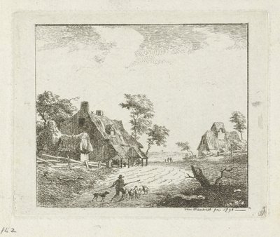 Paysage avec berger et moutons près de deux fermes - Jan Izaak van Mansvelt