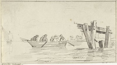 Barque avec des figures sur une rivière - Jan Izaak van Mansvelt