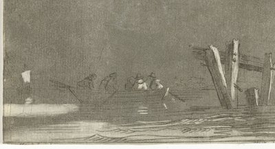 Barque avec des figures sur une rivière - Jan Izaak van Mansvelt