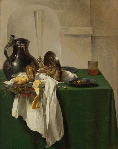 Pichet en étain et Tazza en argent sur une table - Jan Jansz den Uyl
