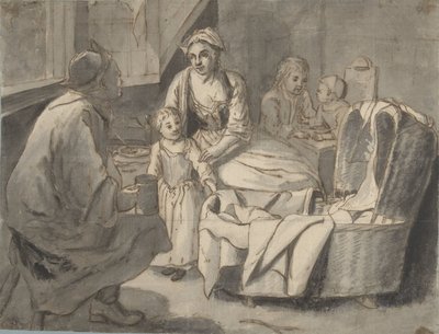 Intérieur avec une famille et des enfants - Jan Josef Horemans (II) (possibly)