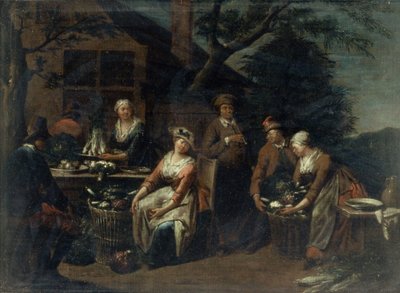 Groupe de paysans, légumes et fruits - Jan Josef the Elder Horemans