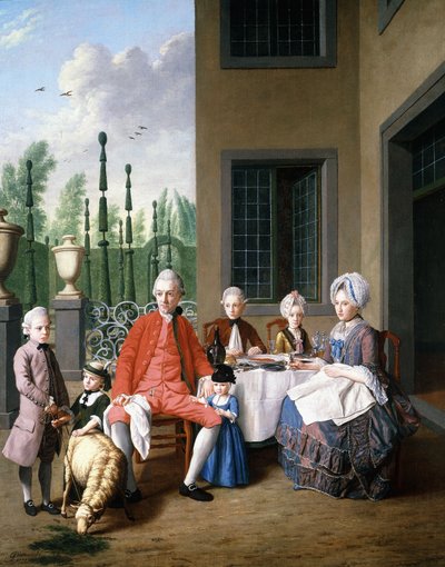 Portrait de groupe de la famille van den Bosch, dînant près d