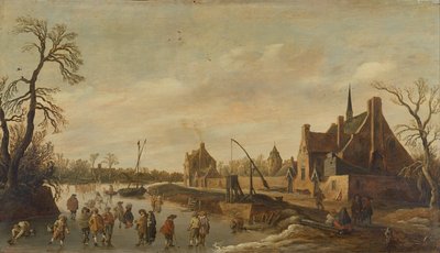 Paysage de rivière gelée avec patineurs - Jan Josephsz van Goyen