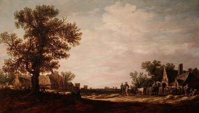 Scène de village avec chevaux et charrettes - Jan Josephsz van Goyen