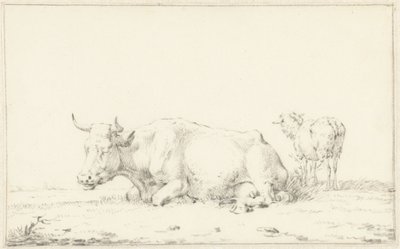 Vache couchée vers la gauche et mouton à droite - Jan Kobell (II)