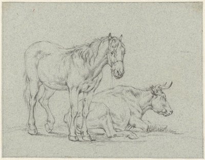 Cheval debout et une vache couchée - Jan Kobell (II)