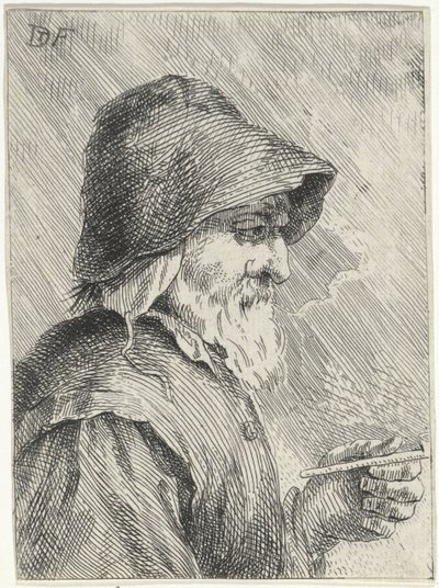 Vieil homme avec barbe et une pipe à la main - Jan Lauwryn Krafft (I) (attributed to)