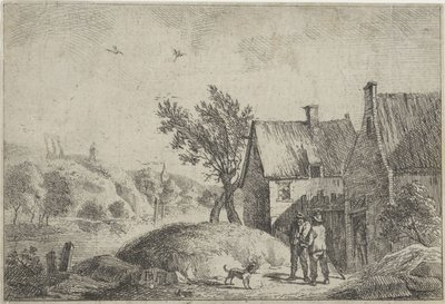 Deux hommes avec un chien dans un paysage - Jan Lauwryn Krafft (I)