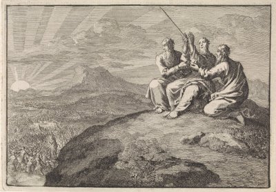 Aaron et Hur soutiennent les mains de Moïse pendant la bataille du peuple d
