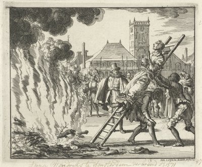 Anneken Hendriks, attachée à une échelle, brûlée à Amsterdam, 1571, 1685 - Jan Luyken