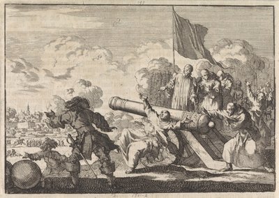 Siège de Groningue avec une bénédiction de canon par six moines, 1672 - Jan Luyken