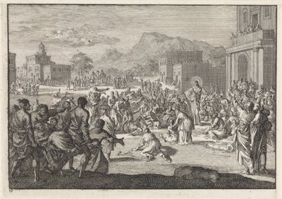 Christ parle à une foule sur une place - Jan Luyken