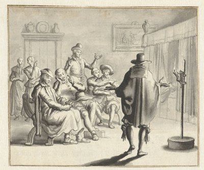 Un groupe de personnes devant un lit clos hanté - Jan Luyken